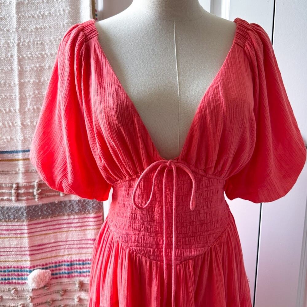 Free People Perfect Day Watermelon Short Puff Sleeve Mini Dress Women’s Size XS - Picture 5 of 10